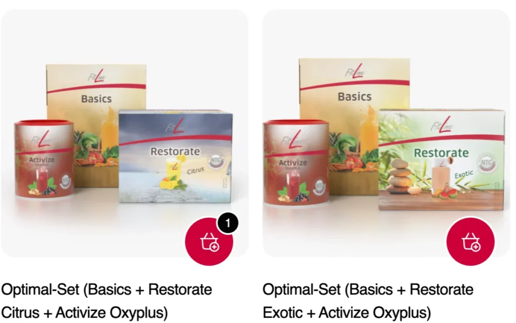 Proceso para añadir productos FitLine a la cesta de la compra.